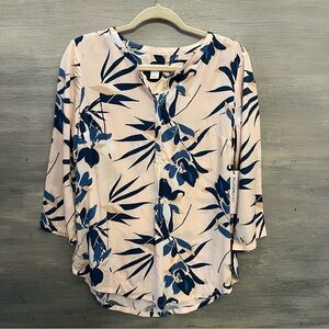 Liz‎ Claiborne Pink Blue Floral Print Band Collar Blouse Small New with Tags